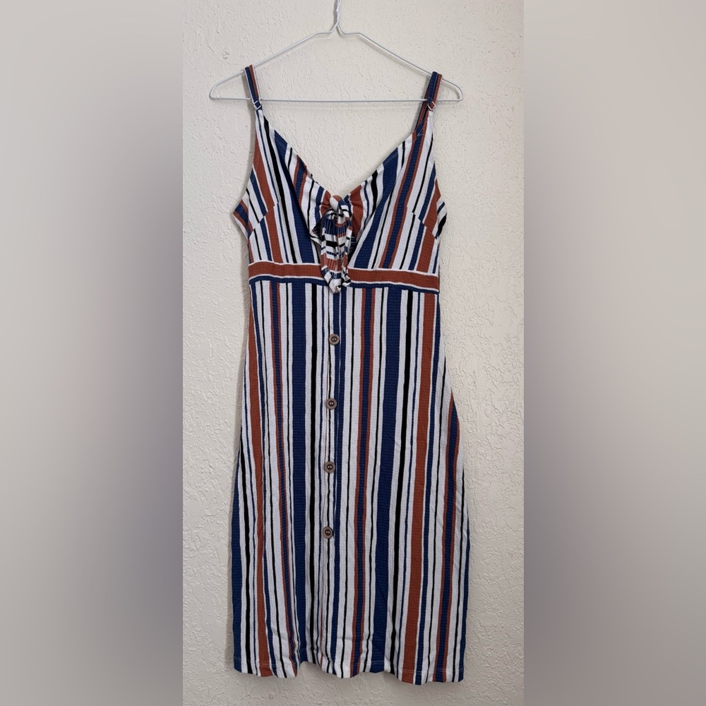 Love Tree Multi-Stripe Mini Dress - Navy, White, Rust